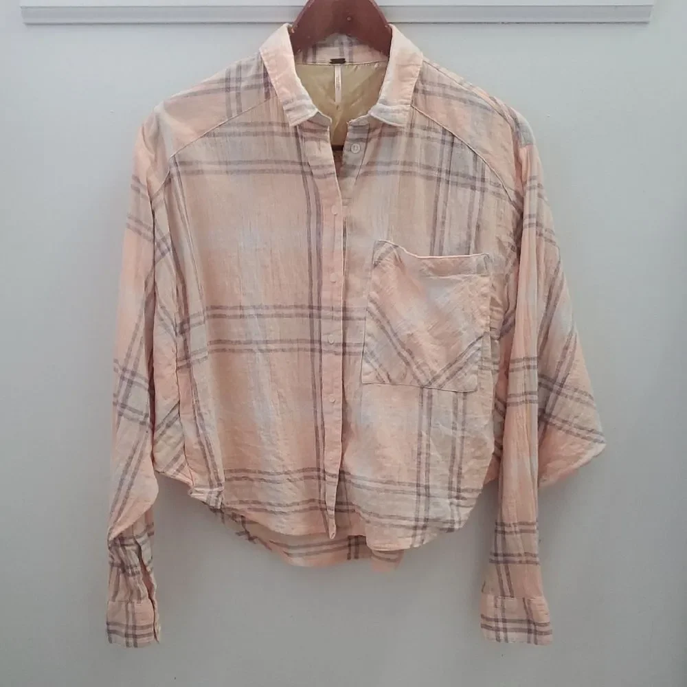 Free People Cutie Oversized Plaid Button Up Size Small